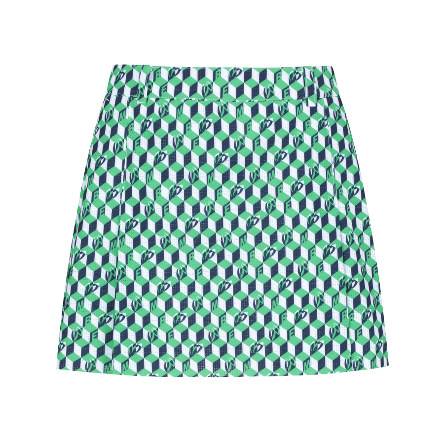 Ảnh của [MASTER BUNNY EDITION] Chân váy Culottes phối xếp ly họa tiết hình khối cho nữ màu xanh lá